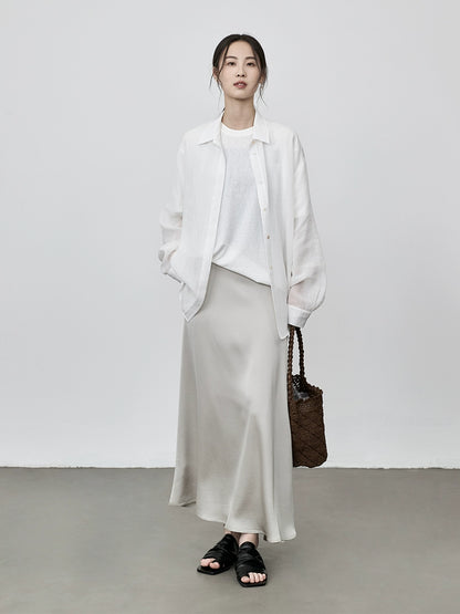 Falda de cola de pez de ácido acético de color sólido CAREMIND, falda de satén suave y sedosa, falda fina de una palabra, falda mediana y larga 