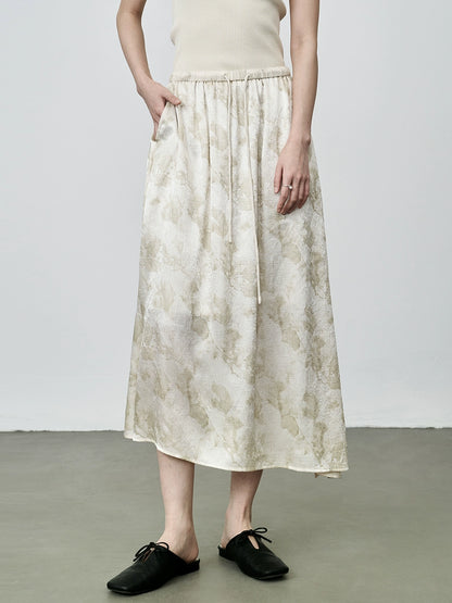 CAREMIND Nouveau costume abricot chinois, jupe à manches longues en satin à fleurs de style national, costume deux pièces pour femme