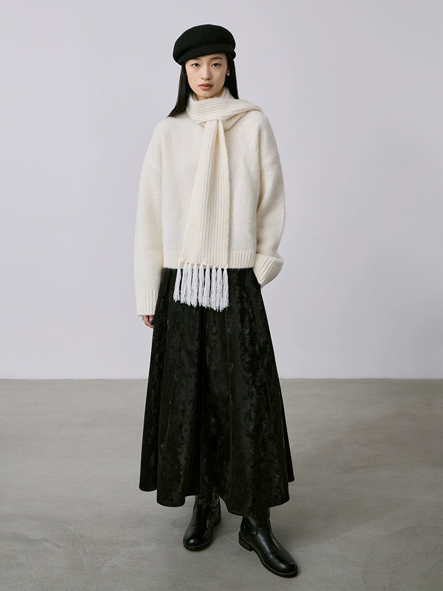 Suéter de alpaca blanco puro de alto valor de CAREMIND, suéter de punto con bufanda suave simple y de moda, traje para mujer 