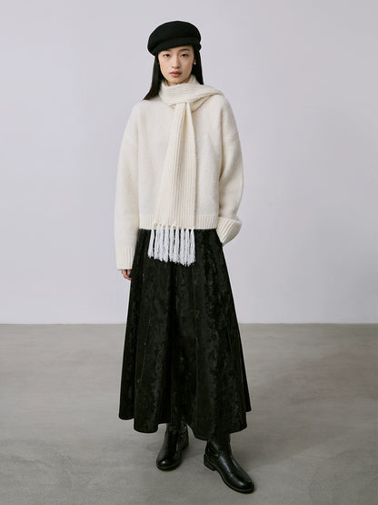 Suéter de alpaca blanco puro de alto valor de CAREMIND, suéter de punto con bufanda suave simple y de moda, traje para mujer 