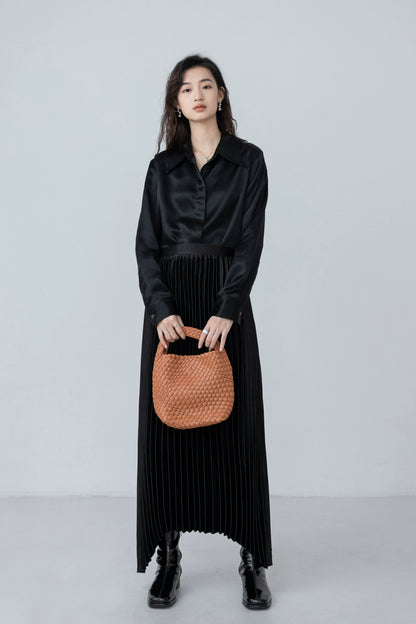 [Oferta por tiempo limitado] Conjunto de camisa con textura satinada brillante premium y falda irregular de CAREMIND para primavera 