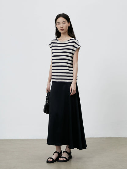 [Tarde de ocio] CAREMIND Camiseta sin mangas de punto de lino sencilla con mangas a rayas y elegante top de lino de punto para mujer 