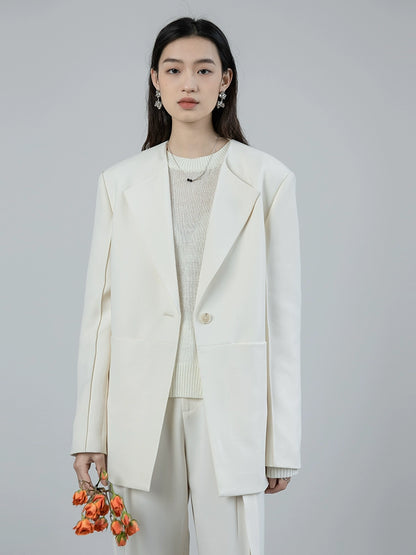 Pantalones rectos premium para mujer con silueta de traje beige CAREMIND 24SS [minimalista en forma de H] 