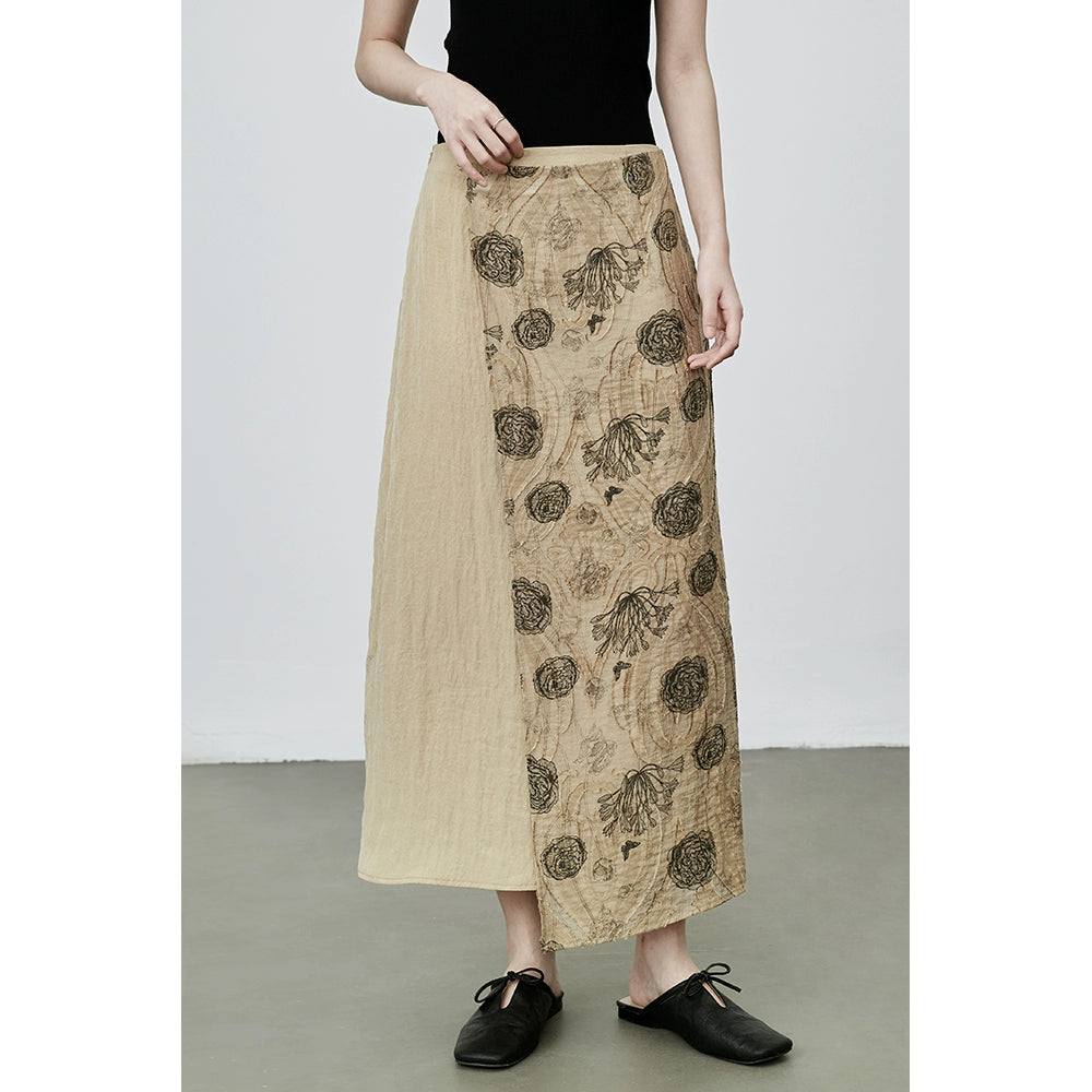 Falda de dos piezas falsas de CAREMIND, estilo nacional, con empalme de zen, falda con temperamento de capullo en relieve 