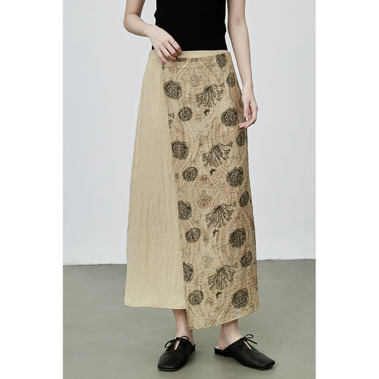 Falda de dos piezas falsas de CAREMIND, estilo nacional, con empalme de zen, falda con temperamento de capullo en relieve 