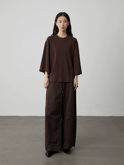 CAREMIND Camiseta de manga corta versátil, informal, de cuello redondo y cuatro colores, de manga siete cuartos, cómoda y holgada, de algodón puro, para mujer 