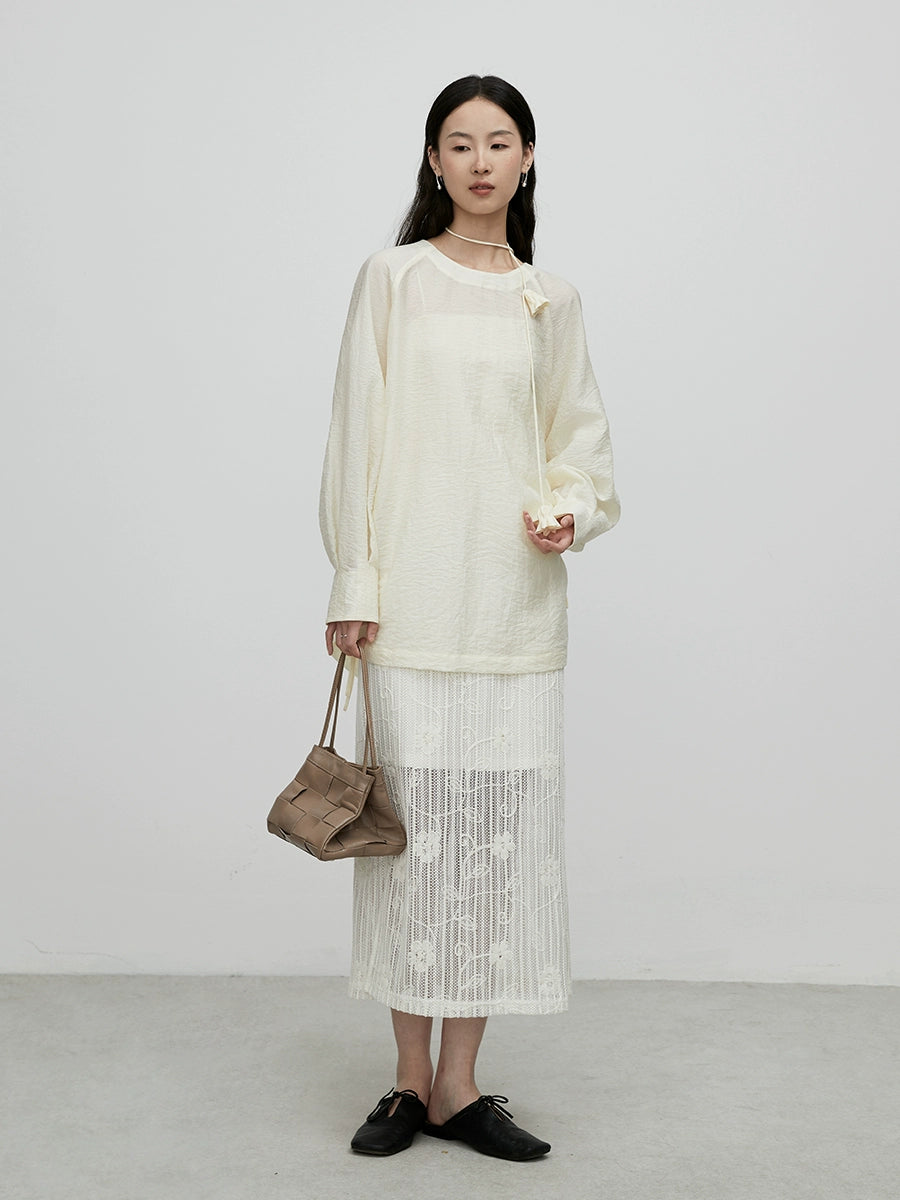 [Falda de flores] Falda de temperamento intelectual CAREMIND, diseño de patrón de industria pesada con bordado de encaje, falda mediana y larga 