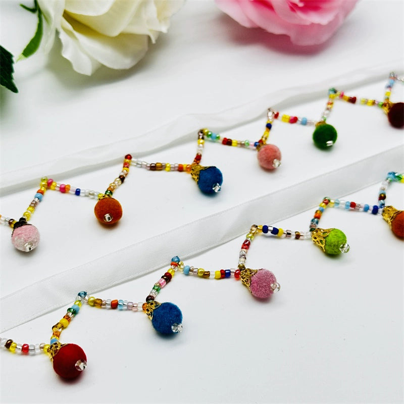 3682  Ethnic style small ball color handmade beaded curtains lace dance skirt fringed row whiskers ears ancient lamps straight hanging decoration