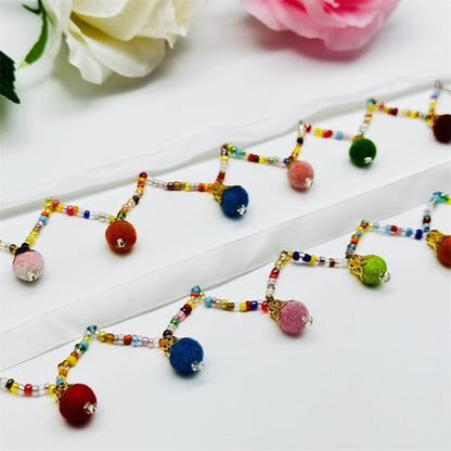 3682  Ethnic style small ball color handmade beaded curtains lace dance skirt fringed row whiskers ears ancient lamps straight hanging decoration