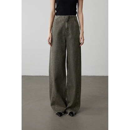 CAREMIND Old olive green narrow wide-leg jeans show straight and thin straight floor mopping pants women's spring and autumn models