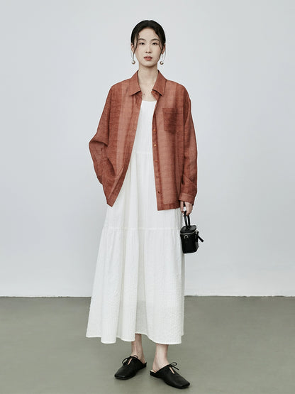 Vestido de verano con escote en U y sin mangas de fibra blanca de CAREMIND, vestido largo con tirantes y capas 