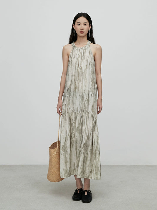 CAREMIND vacaciones en la playa hermoso vestido de cuello nuevo chino mancha sin mangas vestido de largo medio verano 