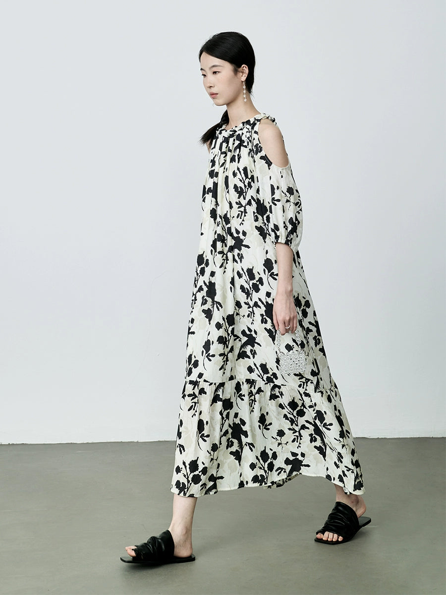 [Emergente en verano] Vestido con cuello con estampado de flores de CAREMIND Vestido de vacaciones original con hombros descubiertos para mujer 