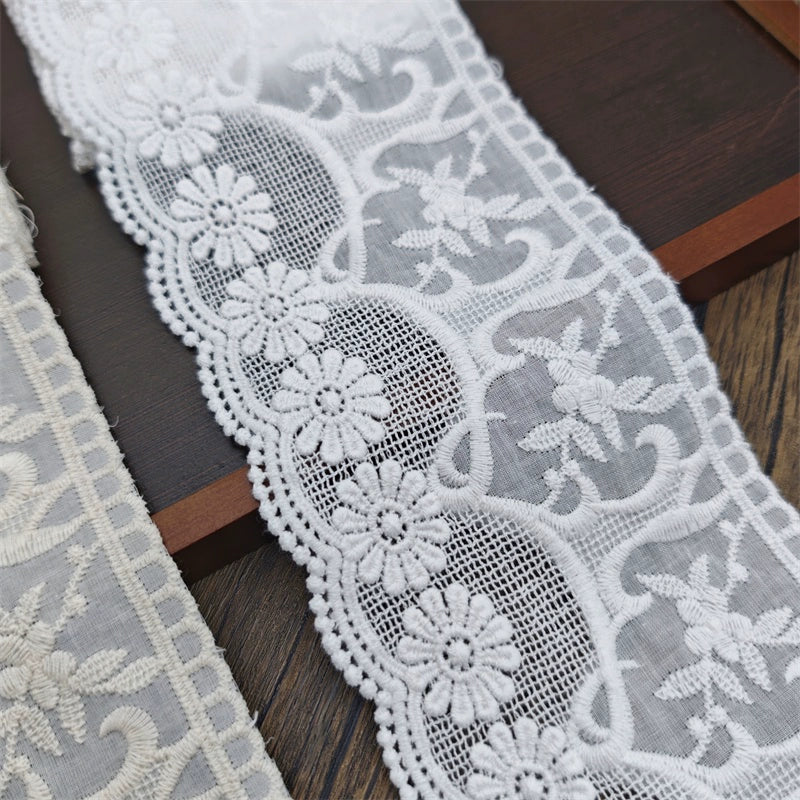 Encaje bordado de algodón puro de alta calidad, 3804 cm de ancho y 10 cm de alto, hecho a mano, para ropa, dobladillo de falda, escote extendido, accesorios de ropa