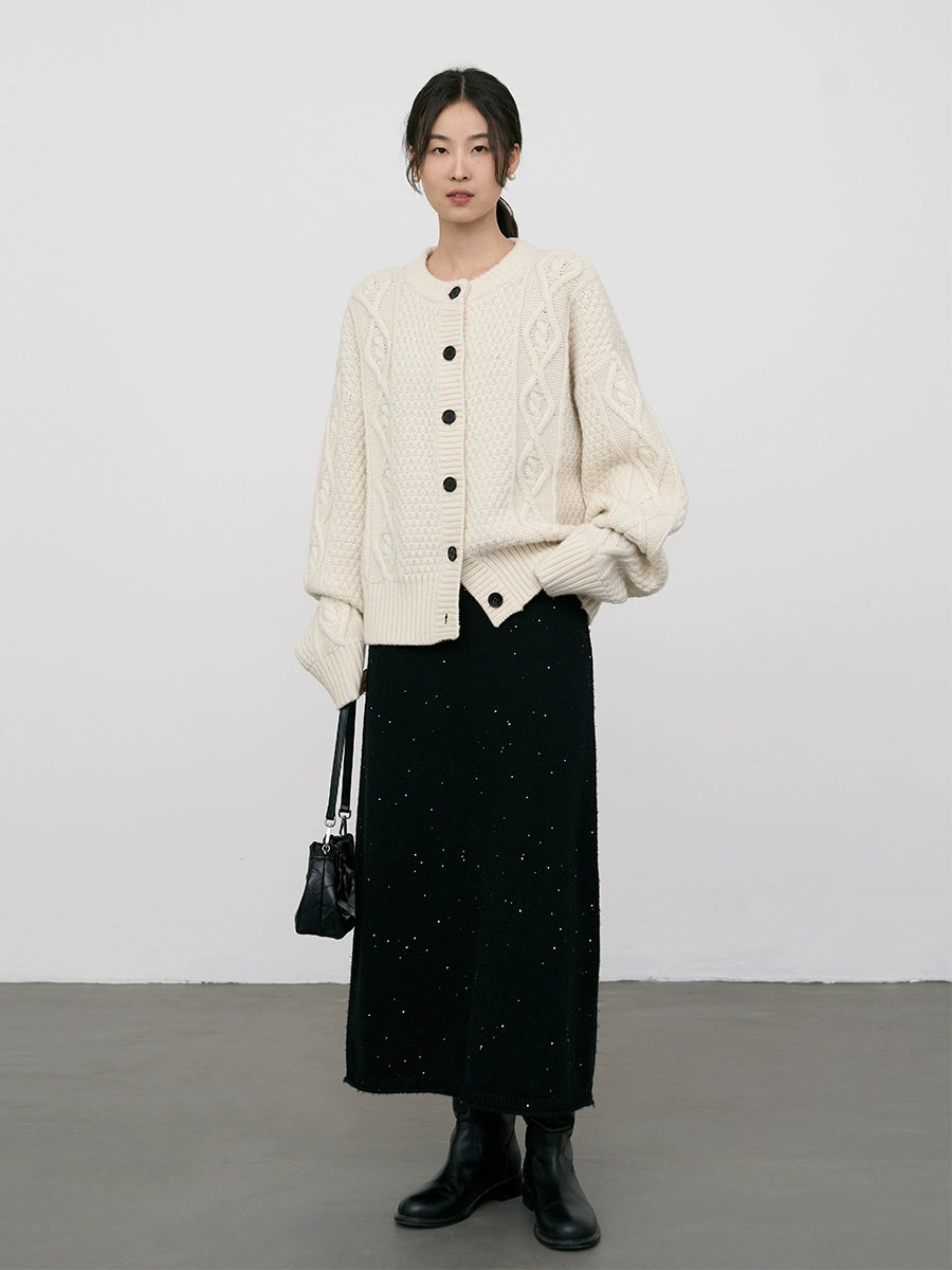 [Special Price] White pure wool twist cardigan jacket loose soft waxy sweater short thermal shirt