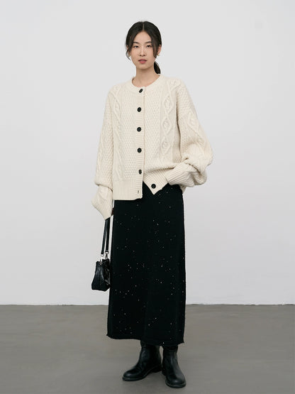 [Special Price] White pure wool twist cardigan jacket loose soft waxy sweater short thermal shirt