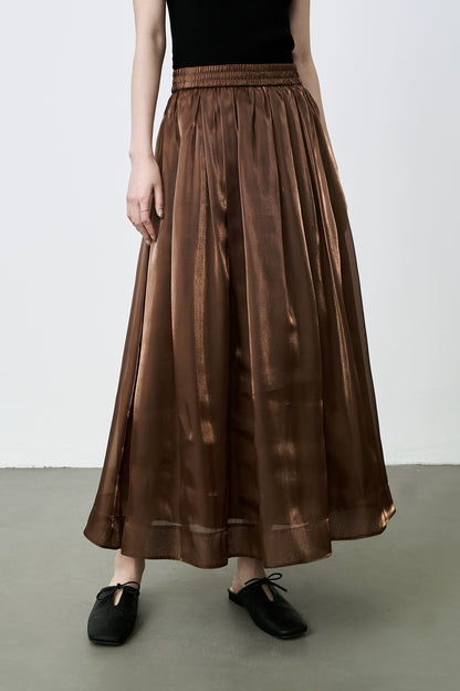 Falda de hilo dorado CAREMIND, estilo nacional, cintura elástica media y larga, falda plisada con palabra A 