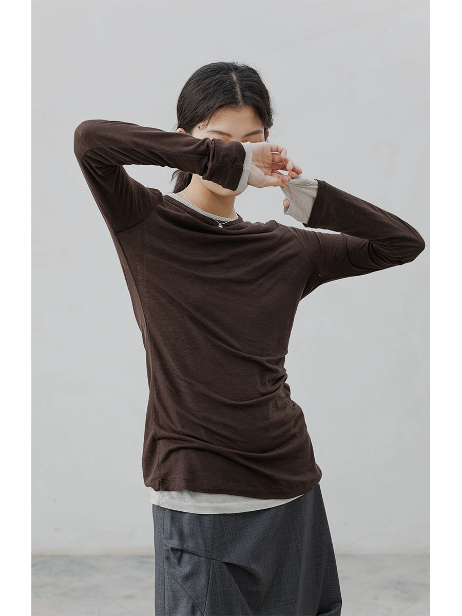 [Oferta especial por tiempo limitado] Camisa de punto de lana Tencel, top de manga larga con cuello redondo, acaparamiento y apilamiento ligeros, artefacto para mujer 