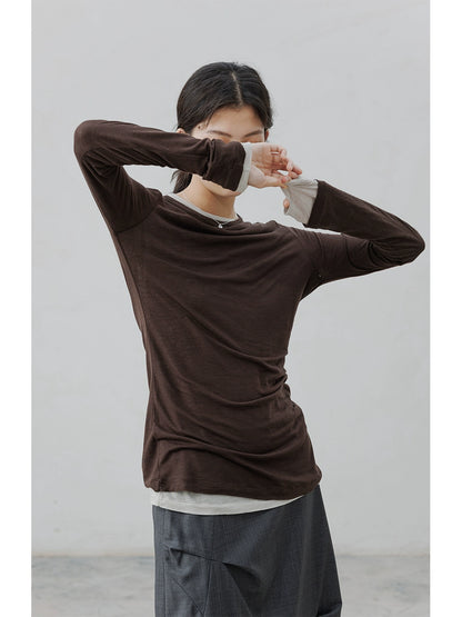 [Oferta especial por tiempo limitado] Camisa de punto de lana Tencel, top de manga larga con cuello redondo, acaparamiento y apilamiento ligeros, artefacto para mujer 