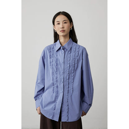 [Jacinto] CAREMIND camisa clásica azul romántica nicho empalme hongo borde manga larga top mujer otoño 