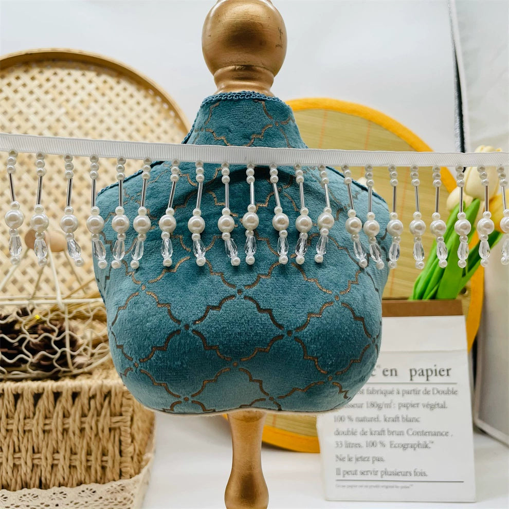 3698 Nuevo, encaje con flecos de perlas hecho a mano, para ropa, textiles para el hogar, cortina DIY, lámpara de escritorio, encaje decorativo