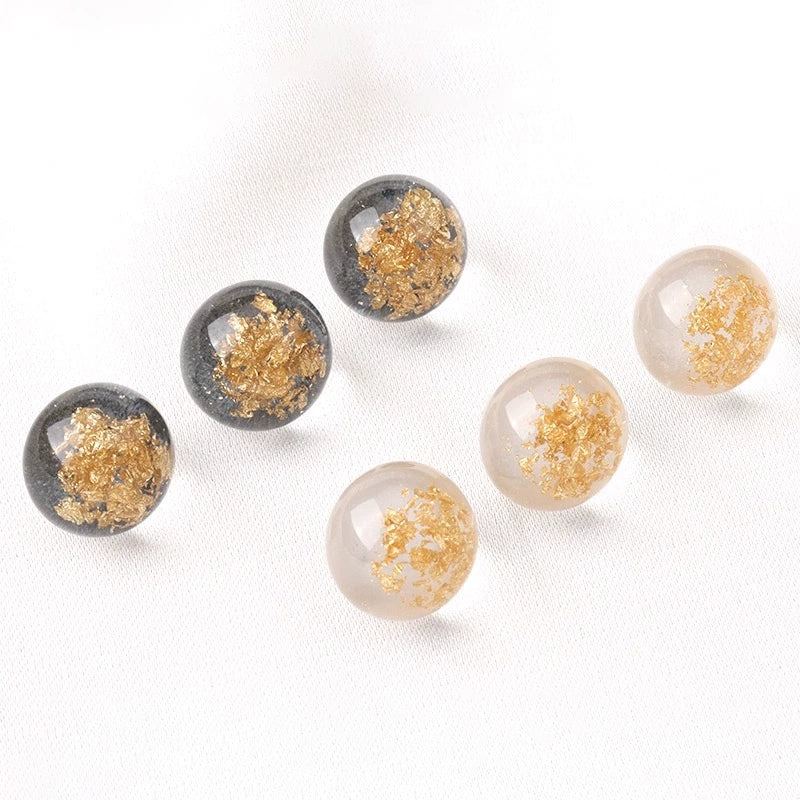 3486★ Botones de perlas de lámina dorada con incrustaciones de resina, estilo chino Tang, botones de disco para cheongsam Hanfu, camisa, cárdigan, botones de cuentas redondas