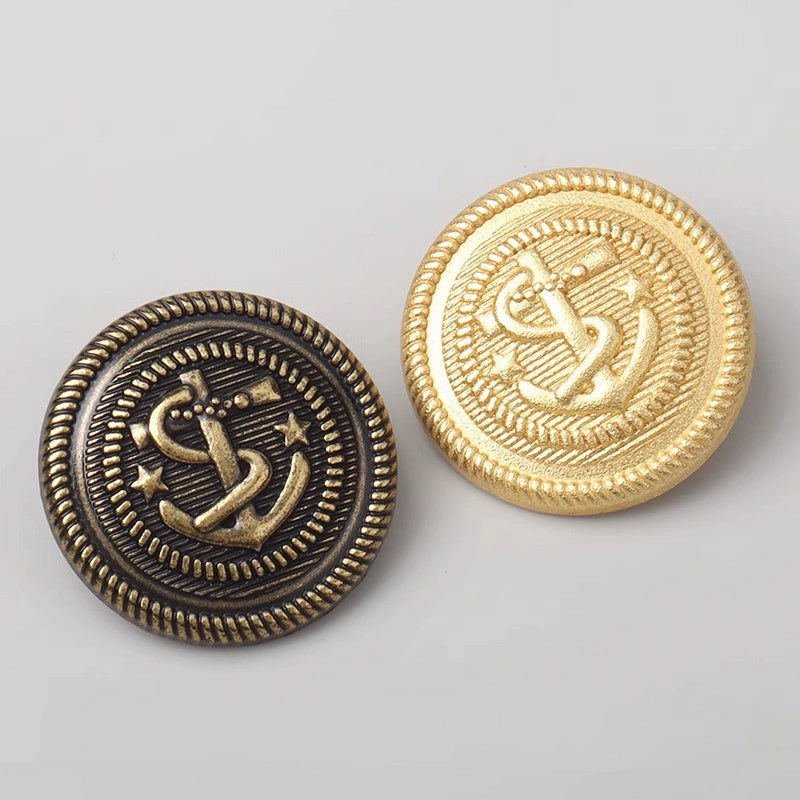3230★  Anchor metal coat trench coat button top jacket suit gold button sweater decorative retro bronze buttons