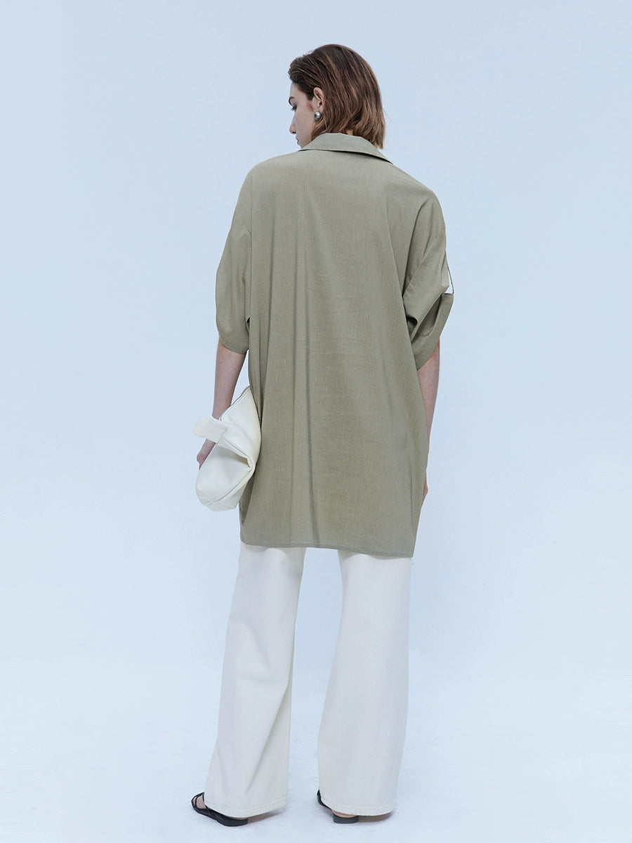 [Oferta por tiempo limitado] Camisa de lino Tencel con solapa, diseño Sense, camisa tipo polo de manga media, informal, de verano 