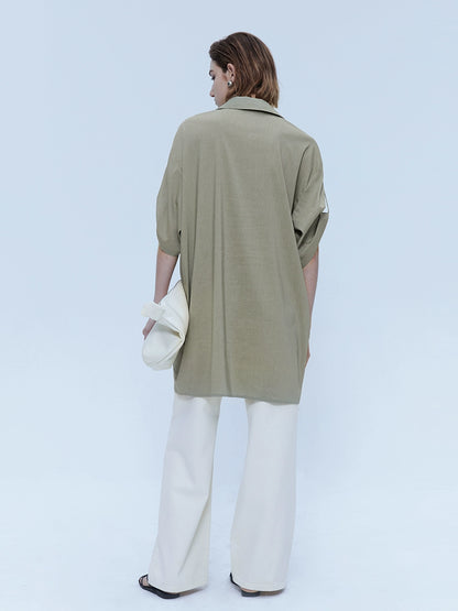 [Oferta por tiempo limitado] Camisa de lino Tencel con solapa, diseño Sense, camisa tipo polo de manga media, informal, de verano 