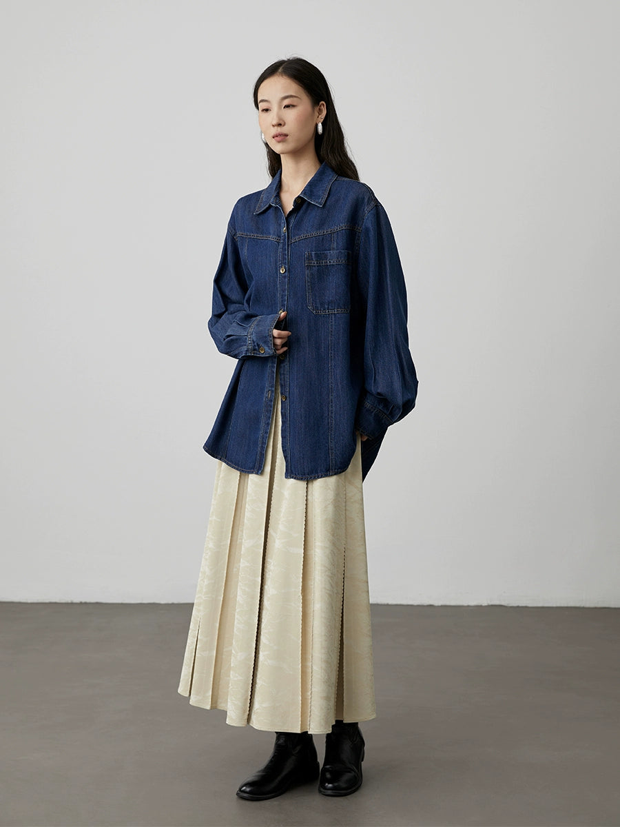 [Serrated leather skirt] CAREMIND new Chinese style horse face skirt retro dark pattern jacquard a-word skirt