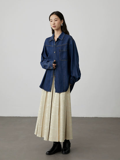 [Serrated leather skirt] CAREMIND new Chinese style horse face skirt retro dark pattern jacquard a-word skirt