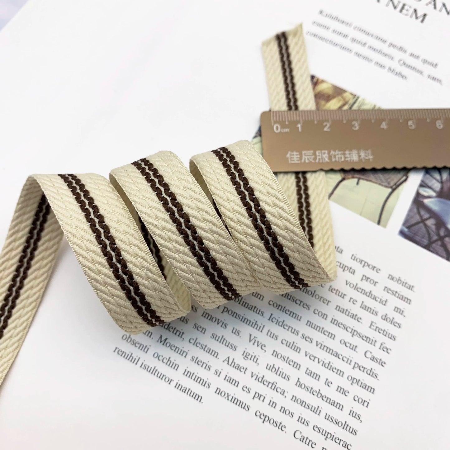 Tira de cinta jacquard a rayas de 1,5 cm, color 3856, para ribete, para ropa, con abalorios, para textiles del hogar, accesorios de vestir