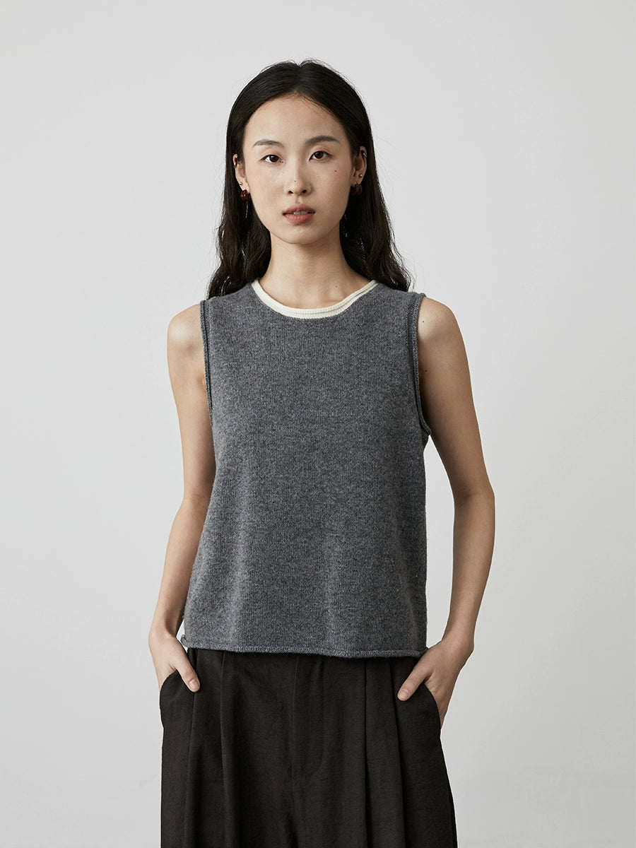 [Shu Nuan Wool] CAREMIND Simple Worsted 100% Wool Set Crew Neck Vest Cardigan Two-piece Set Autumn