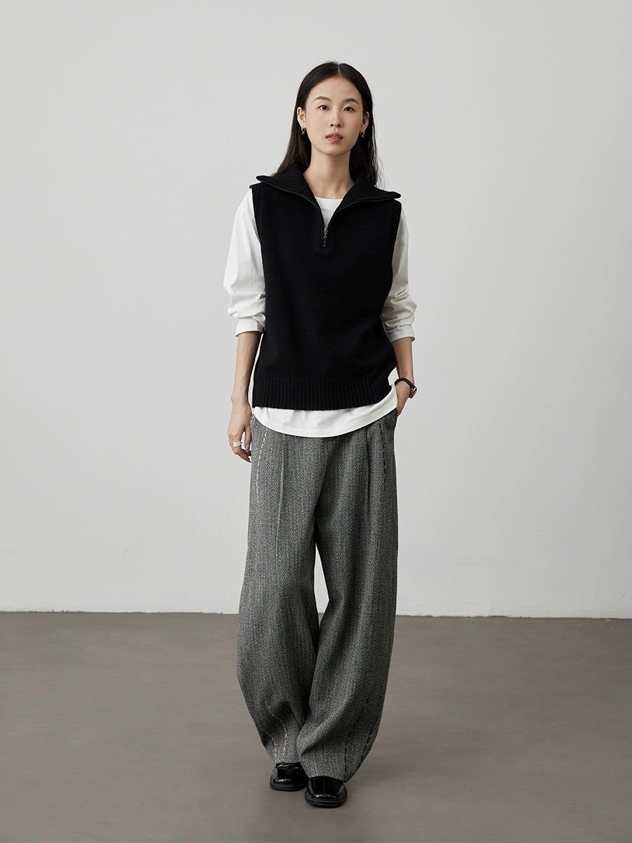 [Pantalones Charles] Pantalones de sarga de espiga gris de cintura alta CAREMIND, pantalones casuales rectos para mujer, primavera y otoño 