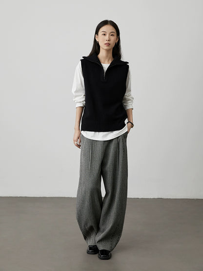 [Pantalones Charles] Pantalones de sarga de espiga gris de cintura alta CAREMIND, pantalones casuales rectos para mujer, primavera y otoño 