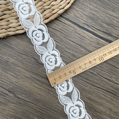 3815 Exquisito encaje blanco soluble en agua, malla bordada, accesorios de encaje bilateral, materiales hechos a mano para bricolaje, cinturón de encaje decorativo