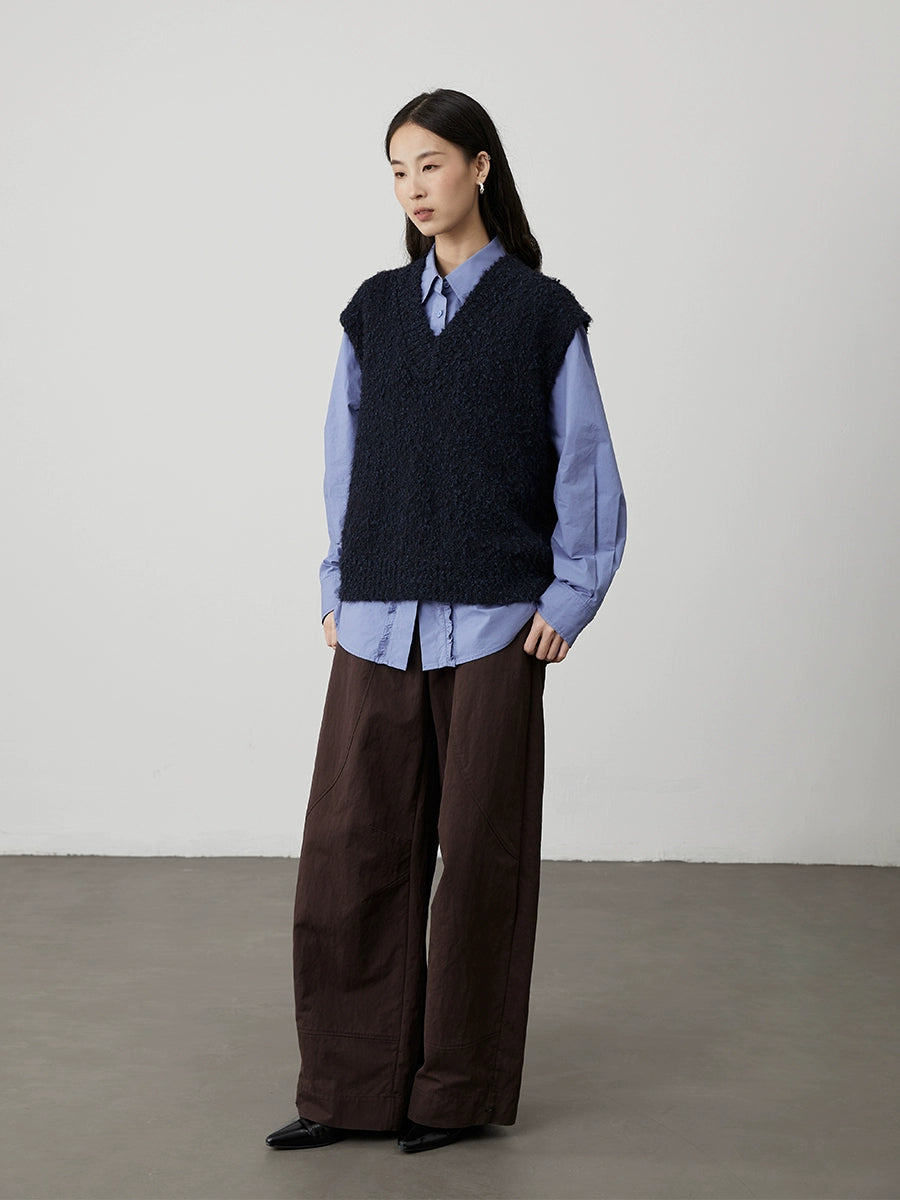 [Jacinto] CAREMIND camisa clásica azul romántica nicho empalme hongo borde manga larga top mujer otoño 