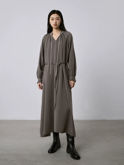 CAREMIND albaricoque de alta gama sentido fino cordón cinturón vestido ropa de mujer 2024 primavera y otoño temperamento medio y largo vestido de mujer 