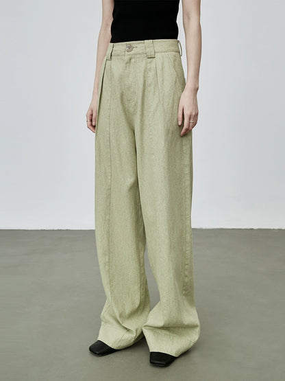 Pantalones casuales de algodón rectos de cintura media alta y verde chic de CAREMIND, pantalones holgados retro de pierna ancha para mujer 