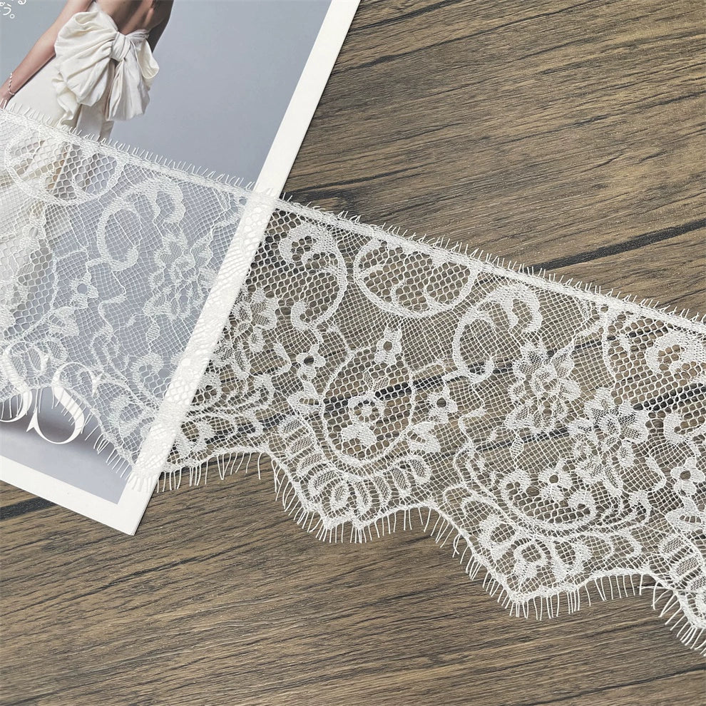 3753 Ancho 14CM Encaje de tul unilateral con pestañas, material de empalme decorativo para ropa de cama, vestido de novia