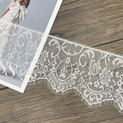 3753 Ancho 14CM Encaje de tul unilateral con pestañas, material de empalme decorativo para ropa de cama, vestido de novia