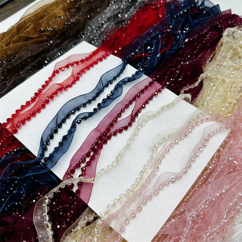 3726 Largeur 1,2 cm Nouvelle couleur Maille Cristal Perles Dentelle Accessoires, Fait Main DIY Vêtements Bordure Accessoires