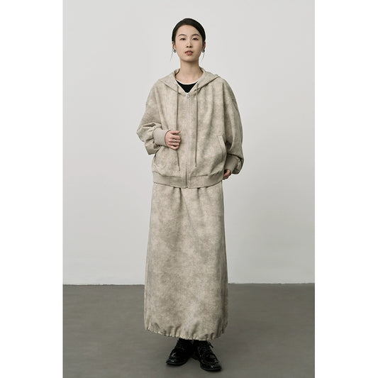 CAREMIND Nuevo conjunto de dos piezas de suéter con cremallera y capucha para mujer con traje de estilo chino 