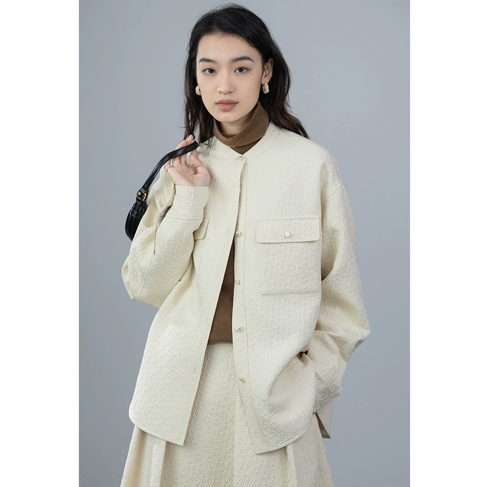 [Oferta por tiempo limitado] Conjunto de chaqueta y falda plisada con doble bolsillo y estampado en relieve para mujer de CAREMIND 