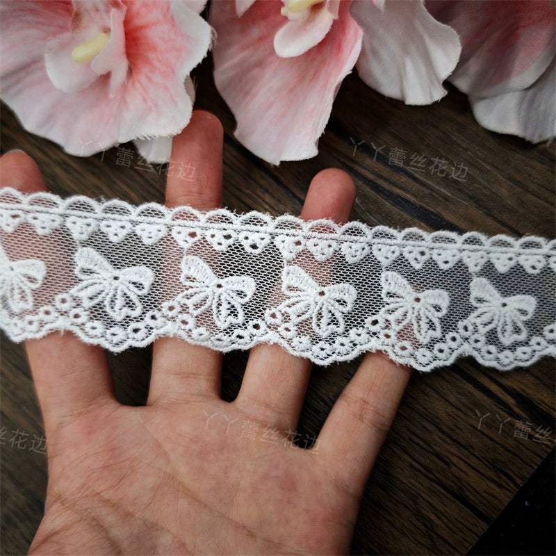 3821 Fil de coton blanc de haute qualité brodé en dentelle, nœud, accessoires pour cheveux, chapeau pour enfants, bord de jupe, bord en dentelle Lolita