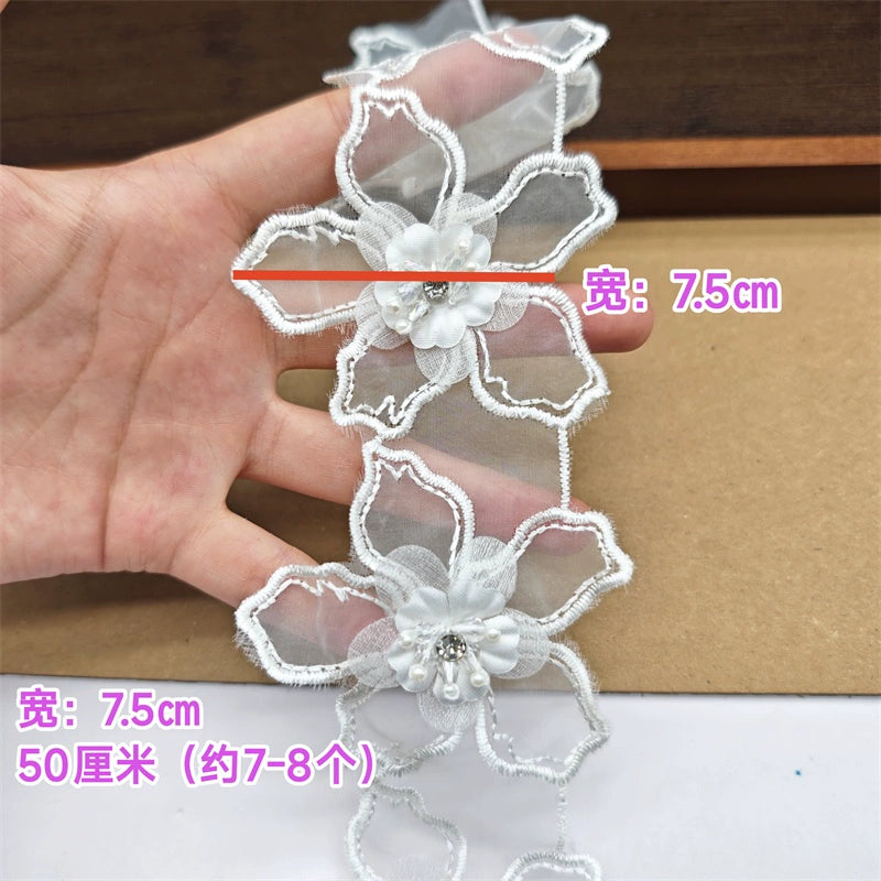 3663★ Bordado de organza de alta calidad, cuentas tridimensionales, accesorios de encaje de mariposa de doble capa, materiales de joyería de boda DIY