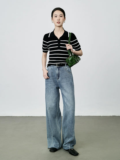 Camiseta tipo polo de rayas retro a juego de colores de CAREMIND, camiseta de manga corta de punto pequeña y ajustada para mujer 