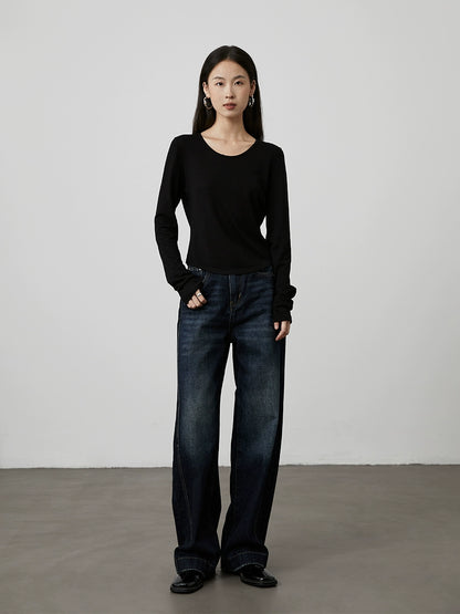 [Anxin T] Suéter de lana Tencel personalizado de cuatro colores CAREMIND, camisa de fondo clásica y sencilla para mujer que no daña la piel 