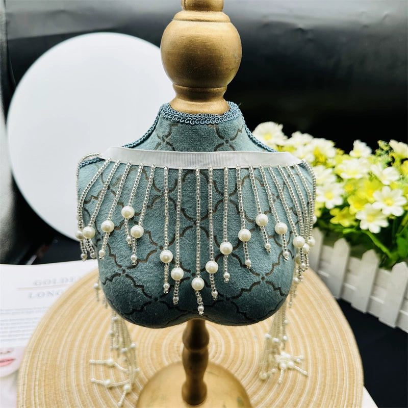 3684 Vestido de novia con flecos y cuentas de industria pesada, cheongsam, decoración de ropa, cortinas europeas onduladas hechas a mano, cuentas de encaje, puntas colgantes