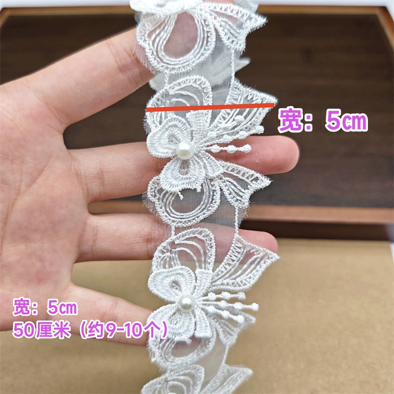 3558★ Encaje de flores, encaje de organza, cuentas de flores tridimensionales, ropa de bricolaje hecha a mano, sombreros, accesorios de ramo